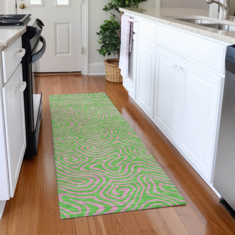 Premium Washable Super Soft Modern Maze Mayfield Rug - Lime - 2'3" x 7'6"
