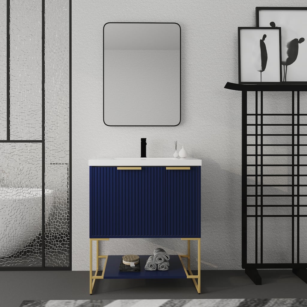 30-Inch Freestanding Bathroom Vanity with Resin Sink, Plywood Construction, Metal Feet & Shelf - Durable and Stylish Design