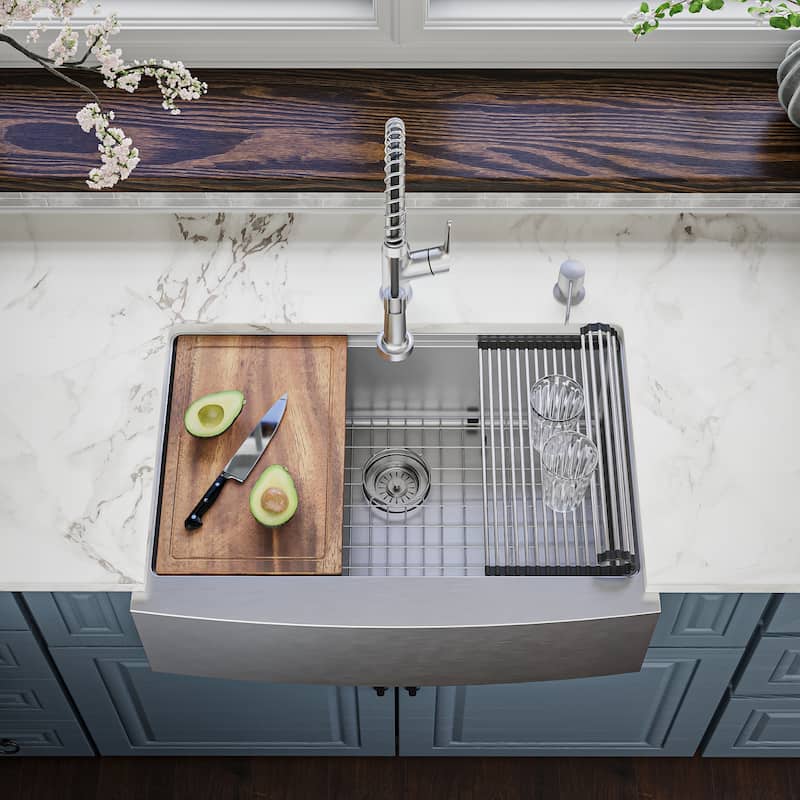 Karran Elite WSA-42-PK1 Apron Front Farmhouse 30" Single Bowl Stainless Steel Workstation Sink