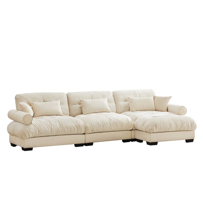 130" Velvet Oversized Modular Sectional Sofa with Ottoman & Cloud Cushions
