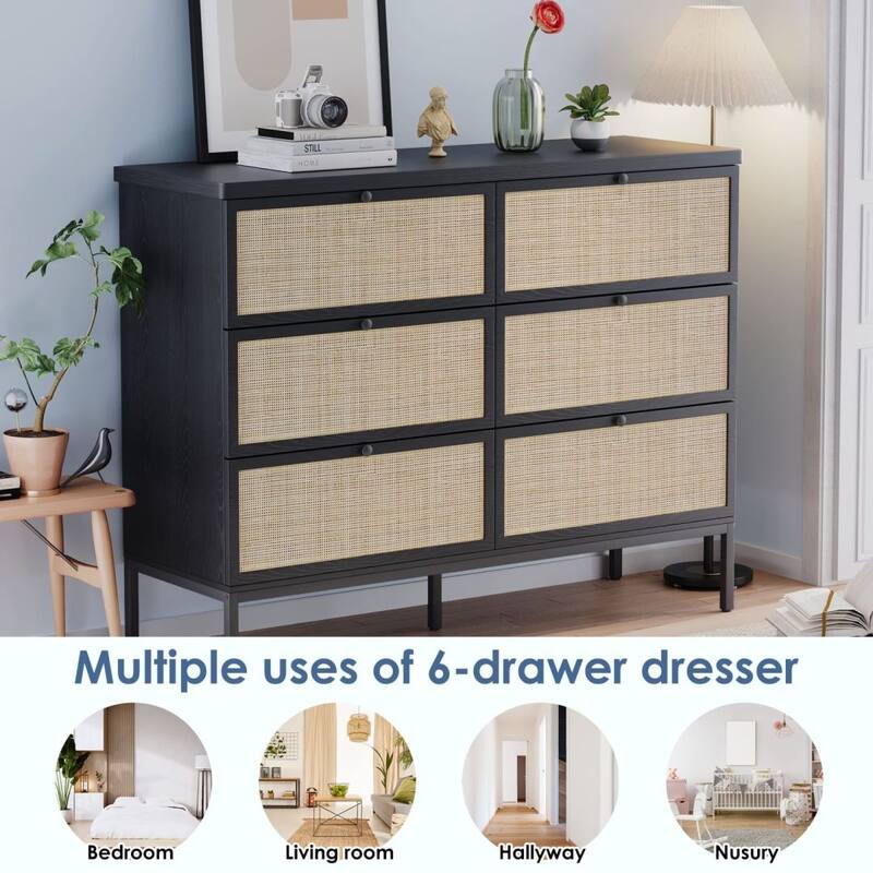Boho Natural Rattan 6-Drawer Dresser