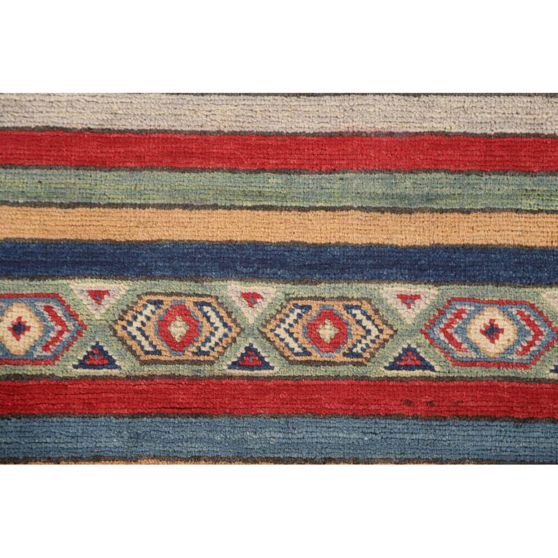 Striped Kazak Runner Rug Handmade Wool Carpet - 2'8" x 9'5"