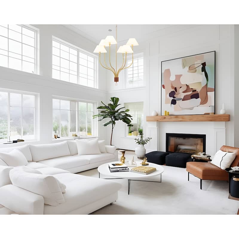 Griffin 6-Light Large Chandelier with Staggered Tail Design and Artisan Leather Accents