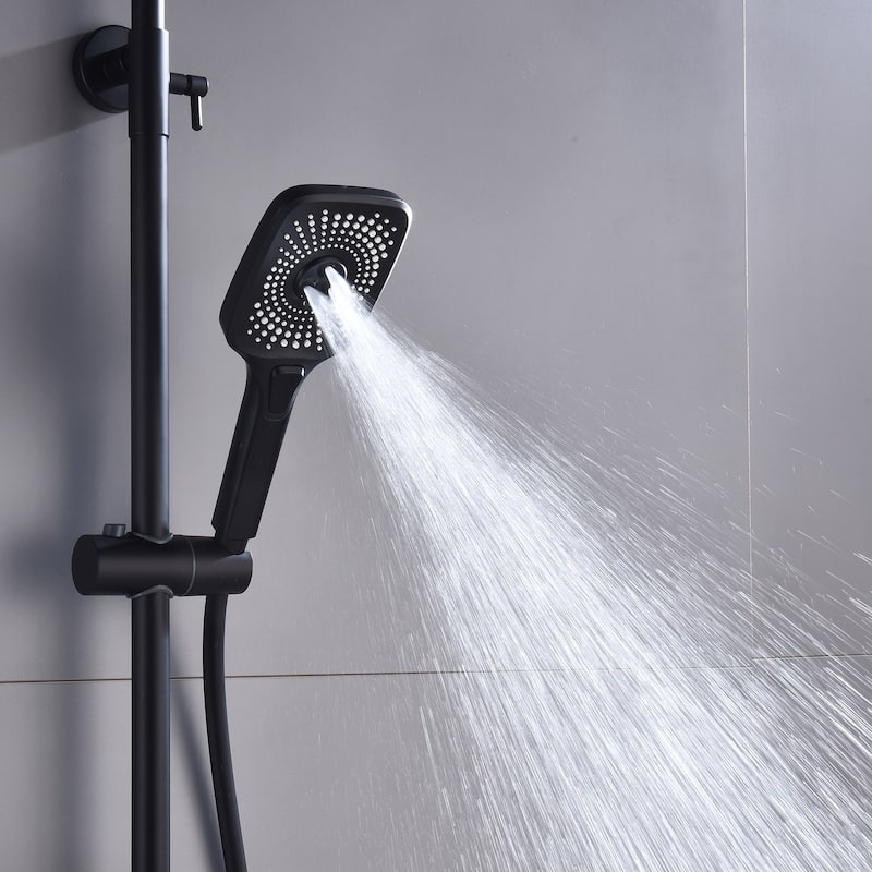 5-Way Wall Exposed Install 12'' Complete Rainfall Shower System with Handheld Showerhead & Faucet in Black / Gold