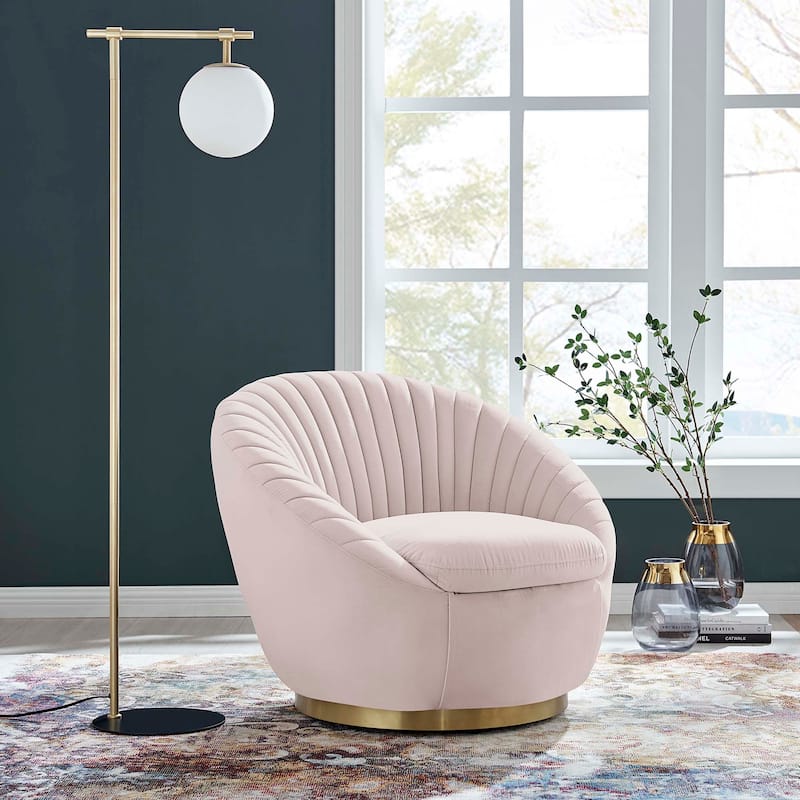 Whirr Tufted Performance Velvet Performance Velvet Swivel Chair - Gold Pink