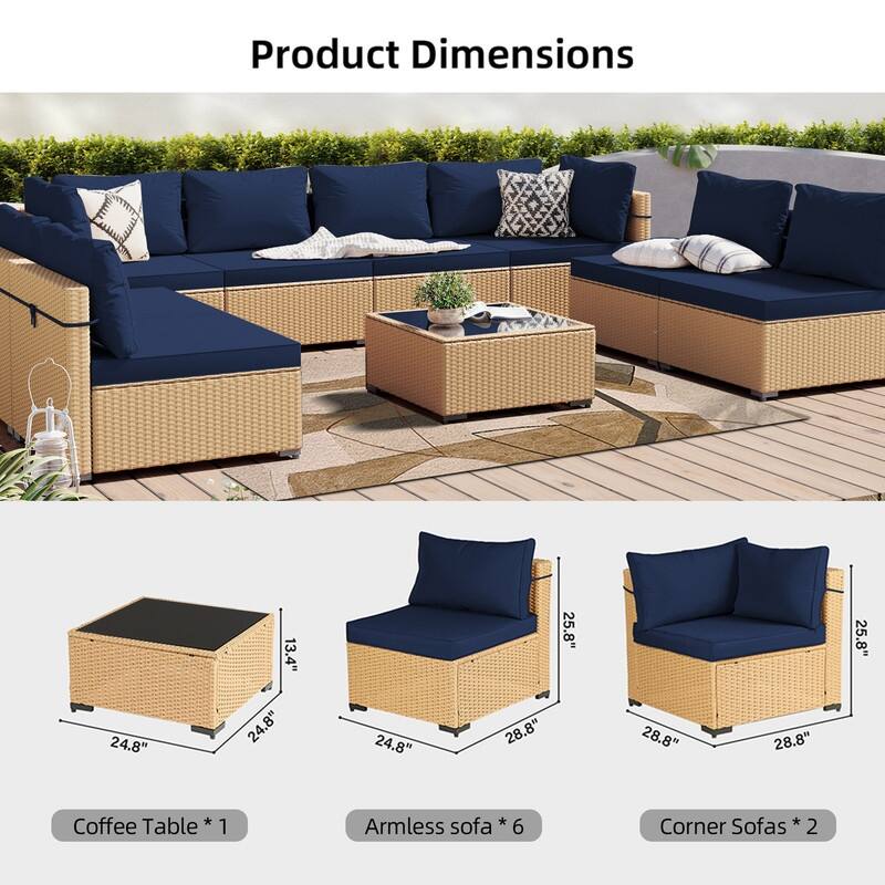 Patio Watcher 9-Piece Yellow Wicker Patio Conversation Set with Cushions