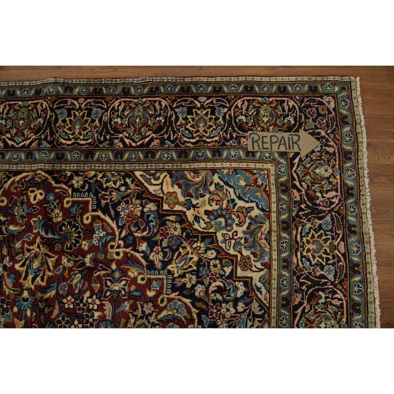 Hand Knotted Oriental 100% Wool Carpet Traditional Floral Red Kashan Area Rug - 9' 11'' X 6' 6''