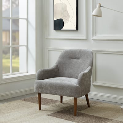 Chenille Armchair with Wood Legs