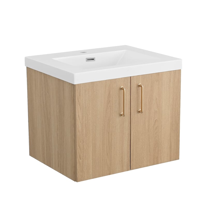 Prismella 24" 30" Wall-Mount Bathroom Vanity in Oak with Top - 24 in. Vantiy