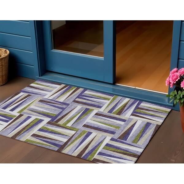 3' X 5' Lavender Brown And Green Geometric Washable Indoor Outdoor Area ...