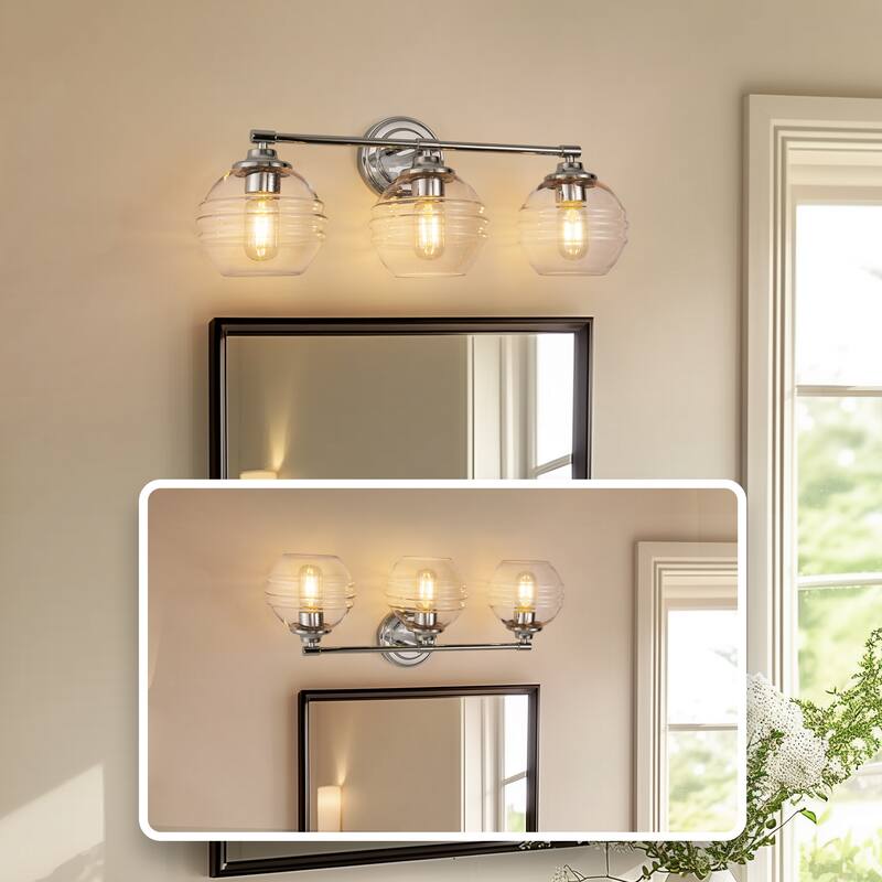 3-Light Brushed Nickel Cylinder Modern Bathroom Vanity Light with Clear Glass Shade,Wall Lamp for Mirror Kitchen Bedroom