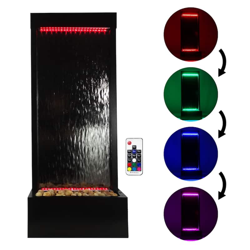 Alpine Corporation 72" Zen Mirror Waterfall Fountain with LED Lights and Stones - Multi - 48