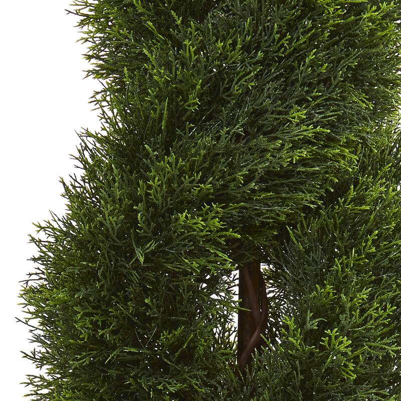 4.5ft Double Pond Cypress Topiary Artificial Tree Spiral Design in Terracotta Planter UV Resistant - Green