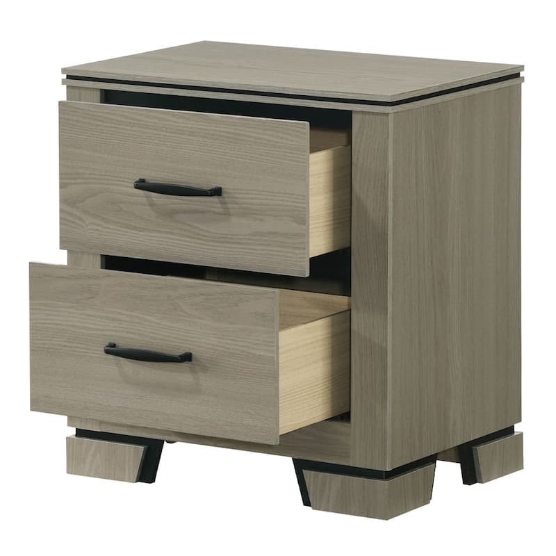 Sleek Two Drawer Nightstand with Gray Finish and Metal Drawer Glider