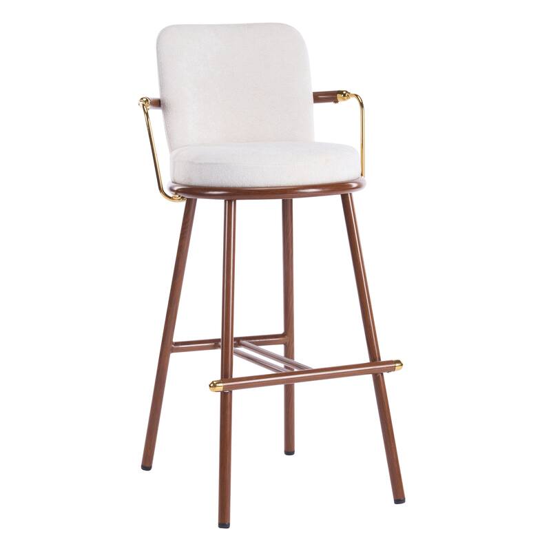 Roomfitters Chaya Indoor Metal Barstools with Heat Transfer Walnut Finish, Beige Upholstery Set of 2 - Set of 2