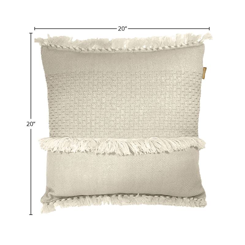 Abigail Handwoven Wool Blend 20-inch x 20-inch Square Throw Pillow, Natural Off White with Fringe