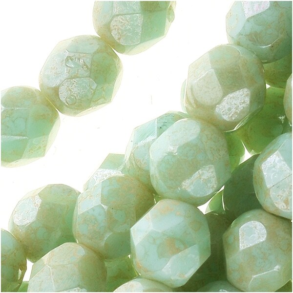 Czech Fire Polished Glass Beads 6mm Round 'Opaque Pale Turquoise Star Dust' (25)