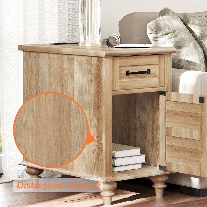 End Table with Charging Station, Side Table with Storage, Power Outlets & Type-C USB Ports for Living Room