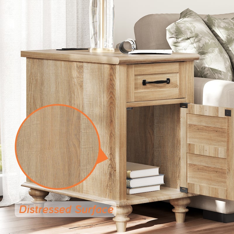 Nightstand End Table With Charging Station for Living Room Bedroom