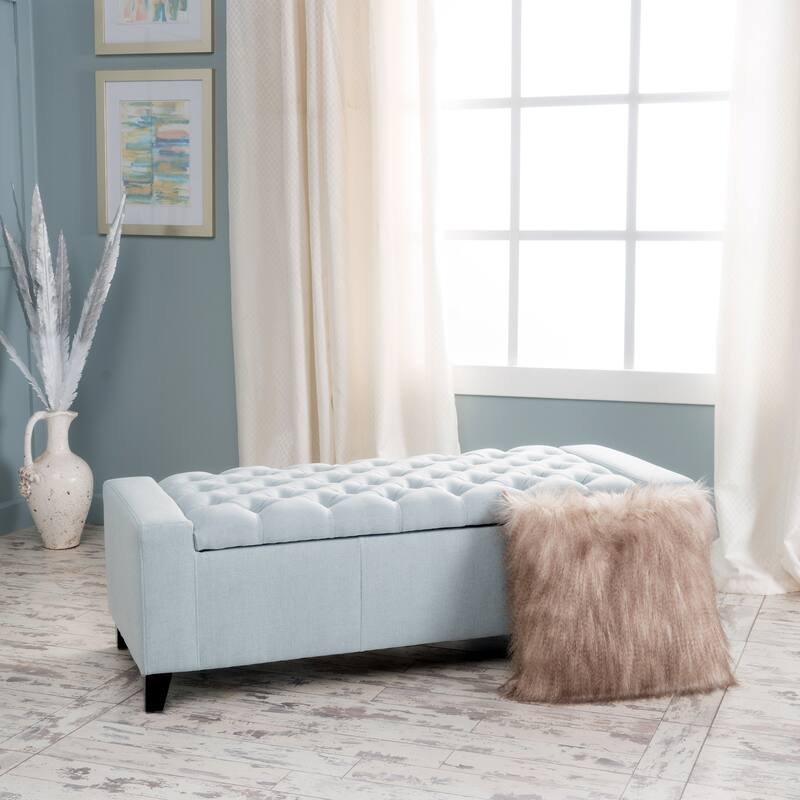 Modern Button-tufted Storage Ottoman Bench-Sky Blue - Sky Blue - Large