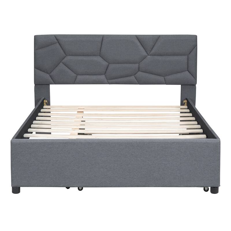 Full Size Upholstered Platform Bed with Twin Size Trundle