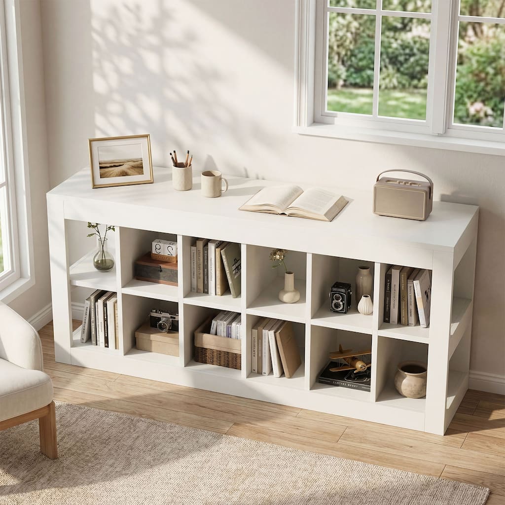 12 Cube Organizer Bookcase, Open Shelf Simple Compartments, Horizontal Storage Bookshelf for Living Room, Bedroom, Office