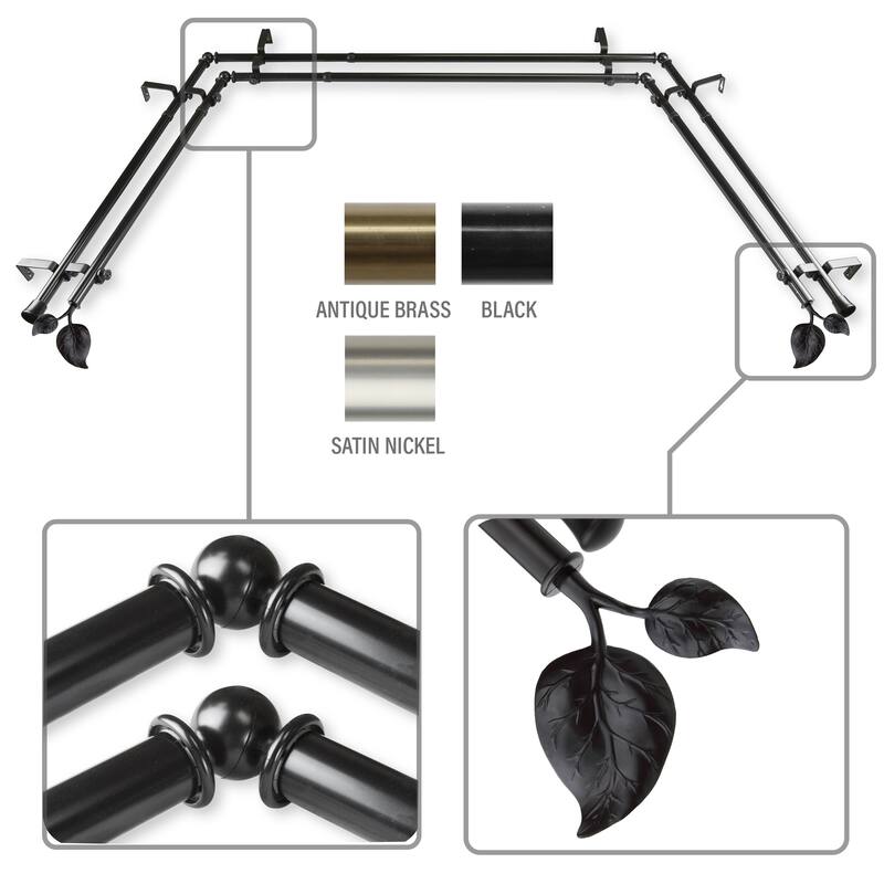 InStyleDesign Vine 13/16" Double Bay Window Curtain Rod