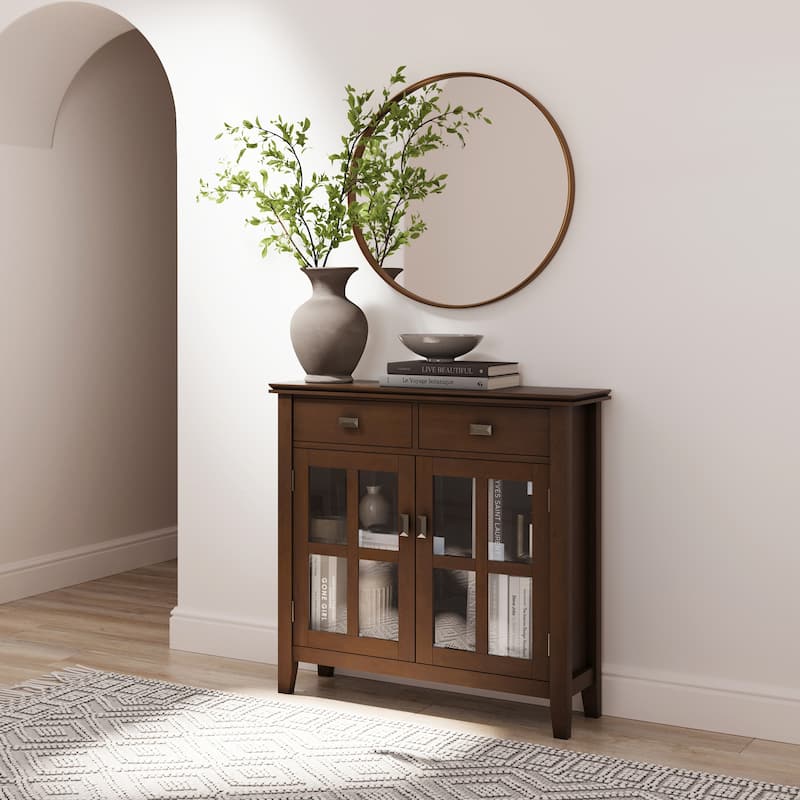 WYNDENHALL Stratford SOLID WOOD 36" Wide Contemporary Entryway Storage Cabinet in Russet Brown - 12"d x 36" w x 36"h - Russet Brown