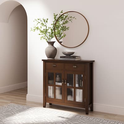WYNDENHALL Stratford SOLID WOOD 36" Wide Contemporary Entryway Storage Cabinet in Russet Brown - 12"d x 36" w x 36"h