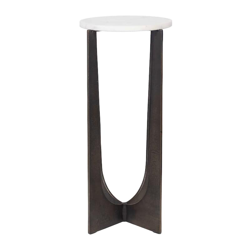 Copper Grove White Marble Brass Bronze Iron Round Accent Table