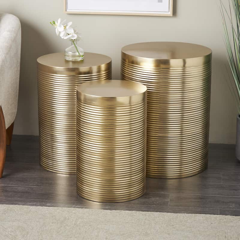 Metal Drum Ribbed Accent Table - Set of 3 Silver or Gold - Roche River Decor