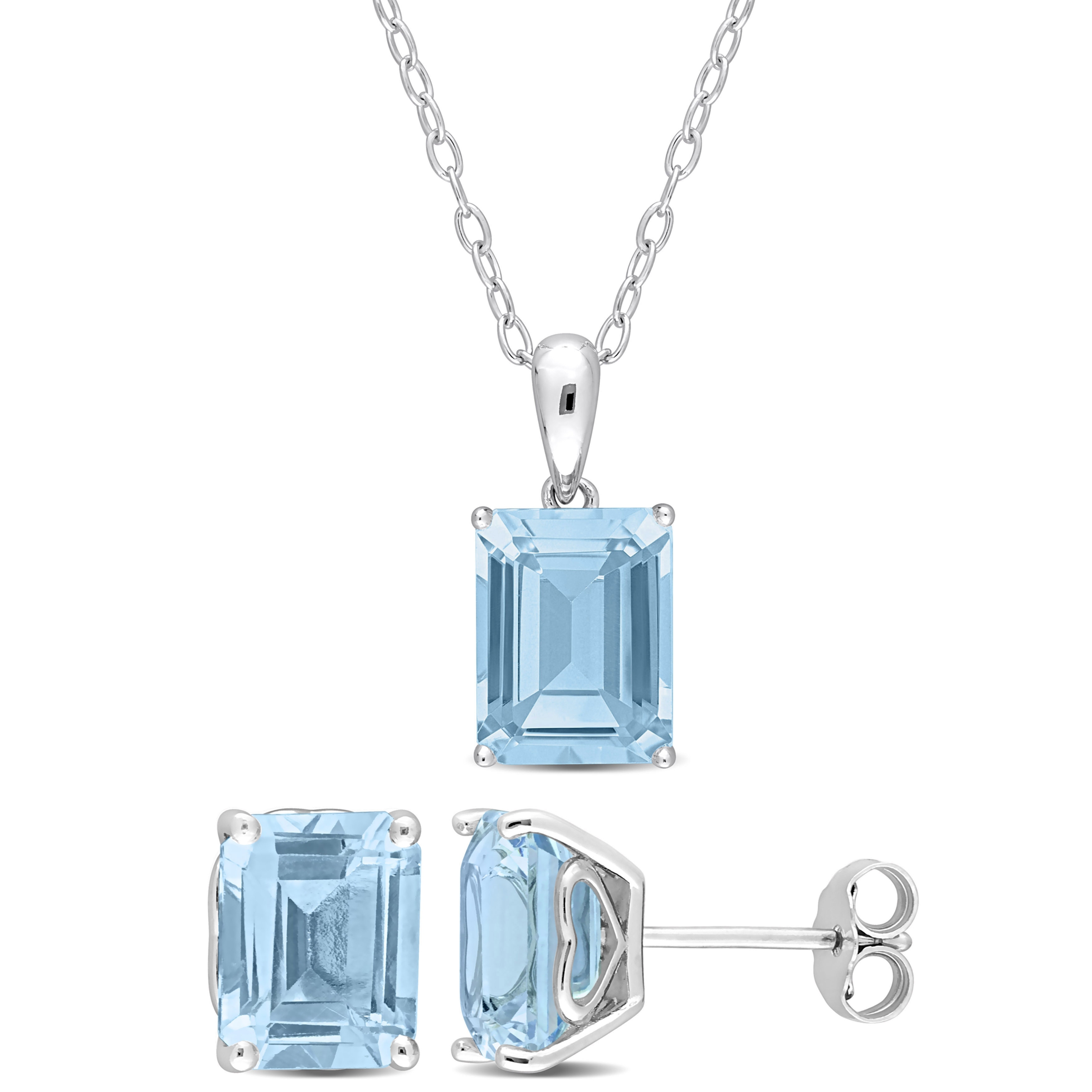 Miadora 8 4/5ct TGW Emerald-Cut & Octagon Sky Blue Topaz Necklace & Earrings Set Sterling Silver
