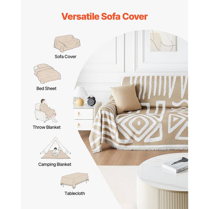 Khaki Jacquard Chenille Sofa Protector 117x71 Inch Full Coverage Couch Throw Blanket - 117.72” x 71.26”