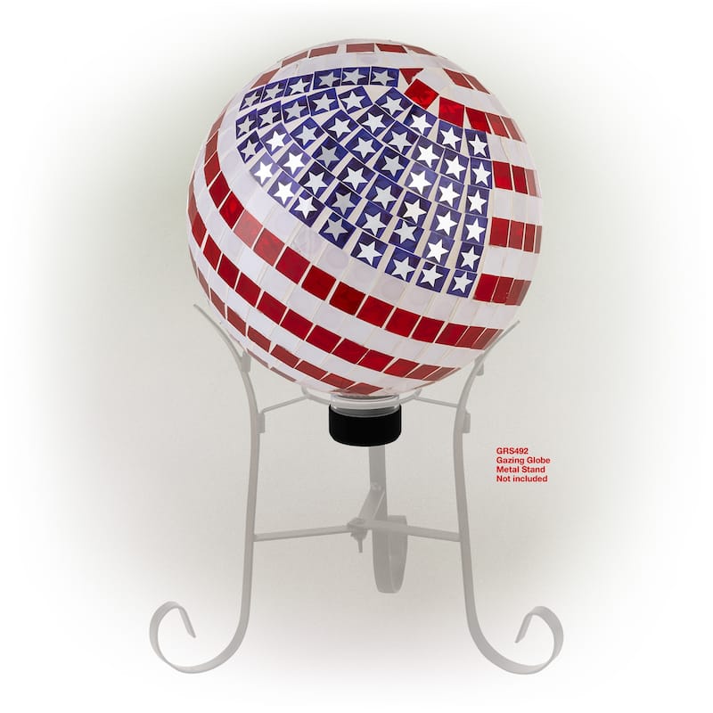 Alpine Corporation 10" Diameter Indoor/Outdoor Glass Mosaic Gazing Globe Yard Decoration, Patriotic Design