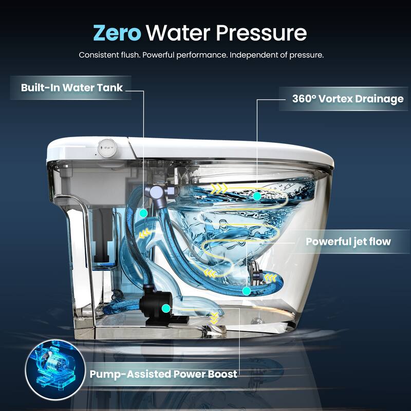 Madrid Smart Toilet Bidet Combo in White with LED Display, Off-Seat Auto Flush, Auto Open & Close Lid, Foot Sensor Operation