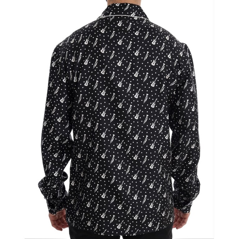 Shop Dolce Gabbana Black Silk White Jazz Print Casual Men S