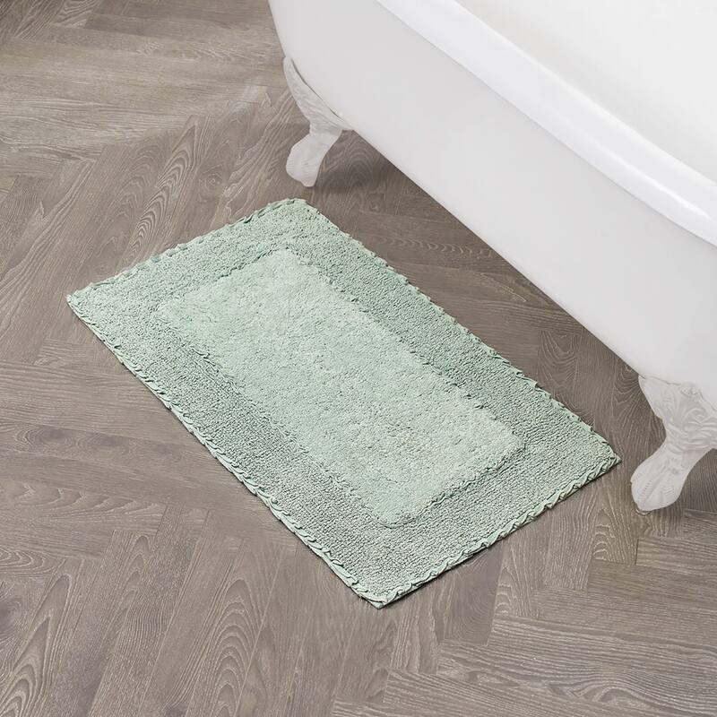 Laura Ashley Ruffle Border Pure Cotton Bath Rugs - 20" x 34" - Sage Green