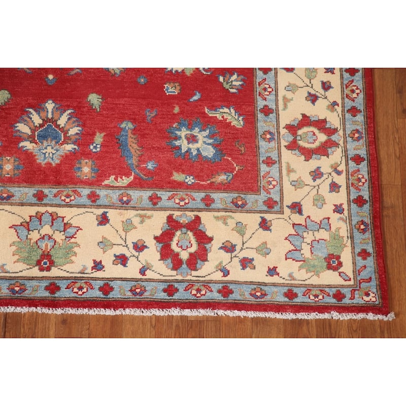 Red Kazak Area Rug Hand-Knotted Floral Wool Carpet - 5'9" x 7'8"