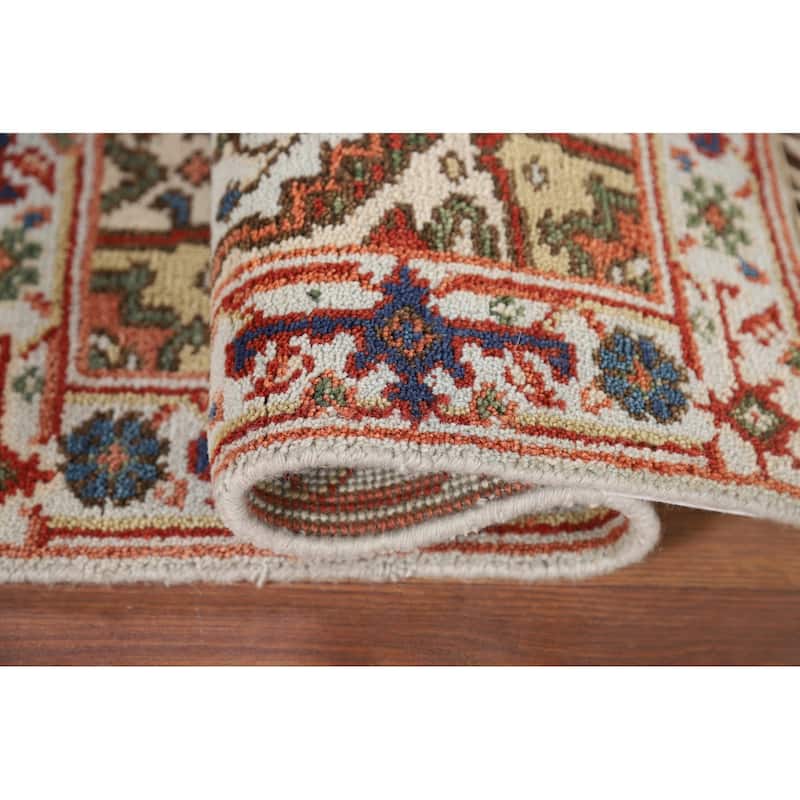 Geometric Blue Heriz Serapi Indian Accent Rug Hand-Knotted Wool Carpet - 2'0" x 3'0"