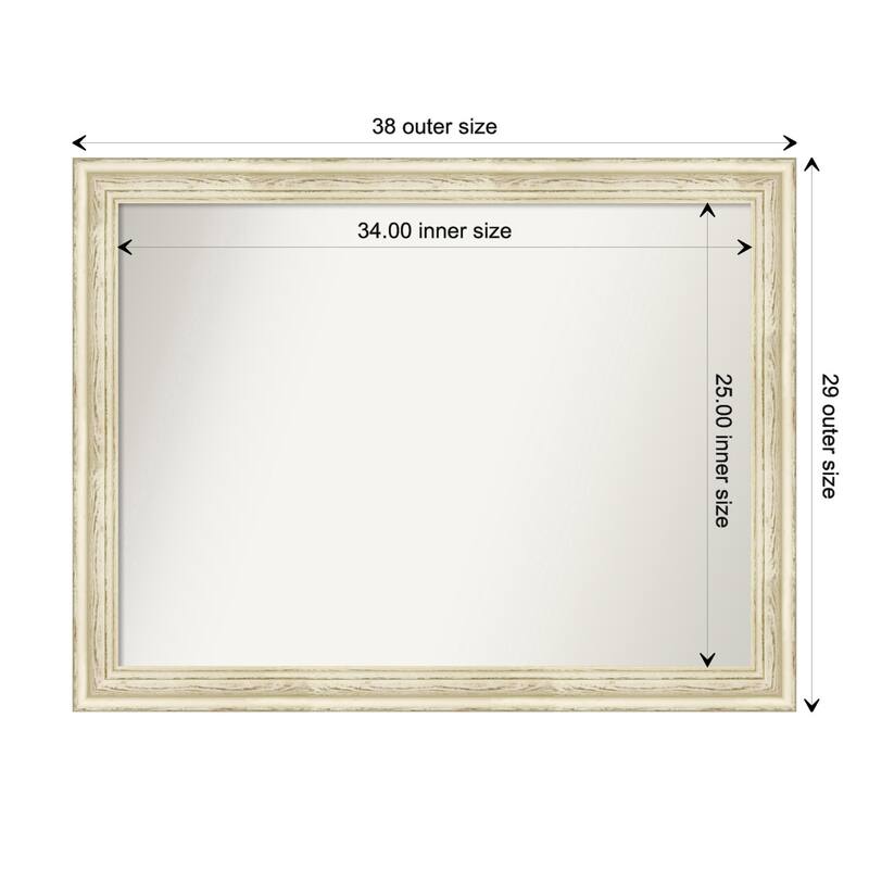 Country White Wash Framed Non-Beveled Custom Wall Mirror, Bathroom Vanity Mirror - Outer Size: 38.5 x 29.5