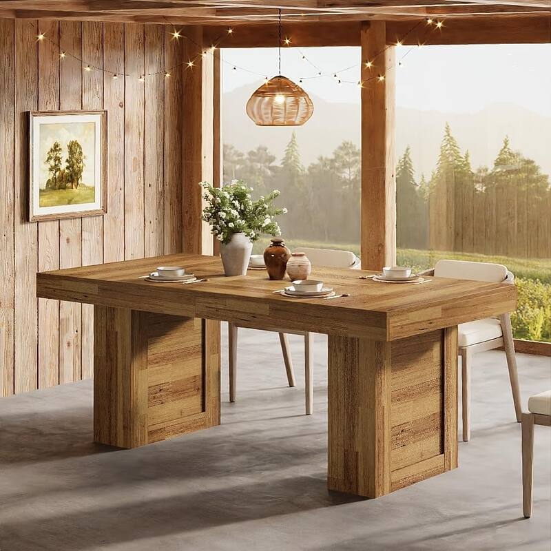 63'' Large Dining Table for 6, Rectangle Wooden Kitchen Table for Dining Room, Family Meals, Banquets & Dinner Parties - Natural Oak