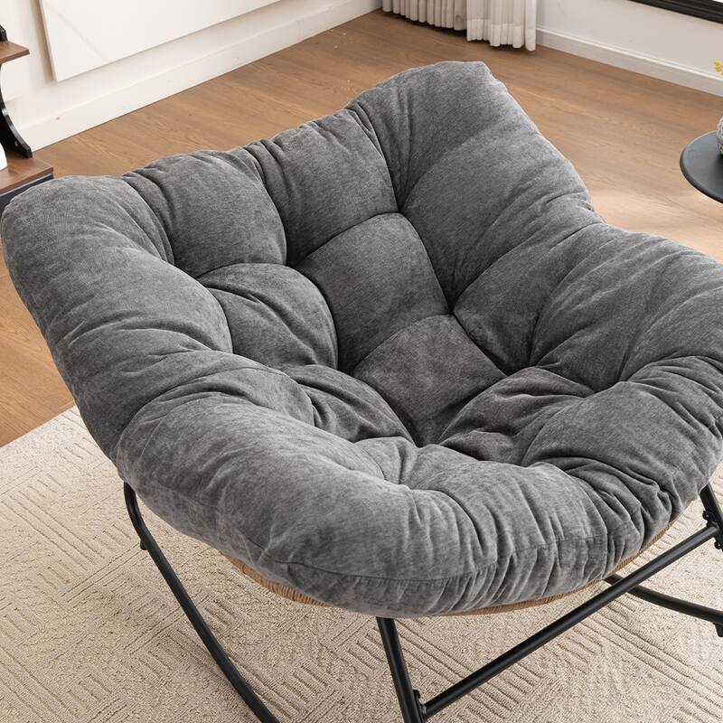 Wicker Rocking Chair Accent Chair with Ergonomic Design, Gentle Rocking Motion Lounge Chair for Living Room - Grey