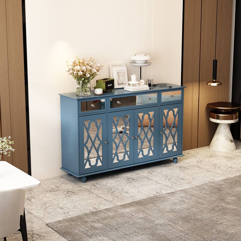 55.1" Accent Storage Cabinet Mirror Sideboard Buffet Cabinet Buffet