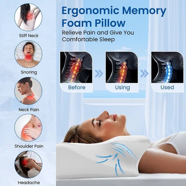 Cooling Memory Foam Wave Pillows, Ergonomic Cervical Contour