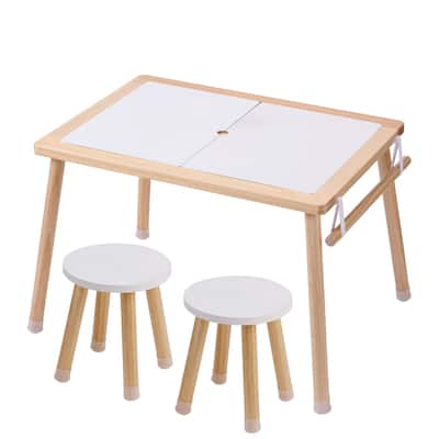 Natural Wood Pine Sensory Table Set with Stools & Storage Bins - 32.1" x 23.6" x 19.9"
