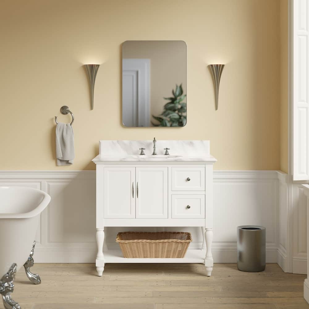 KitchenBathCollection Beverly 36" BathroomVanity w/ Carrara Marble Top
