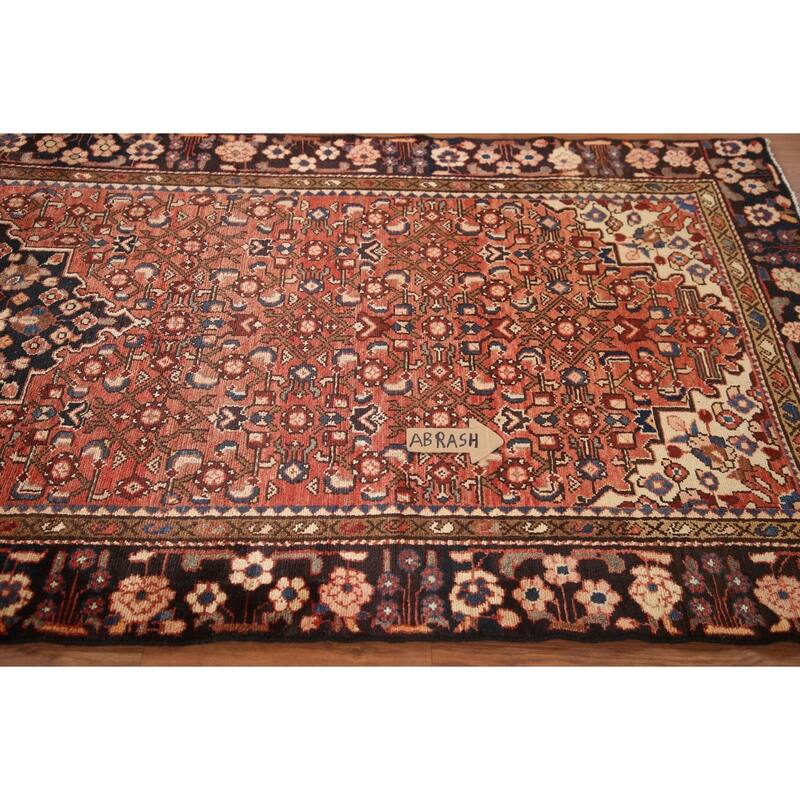 Hand Knotted Oriental 100% Wool Carpet Traditional Medallion Red Hamedan Runner Rug - 11' 0'' X 4' 0''