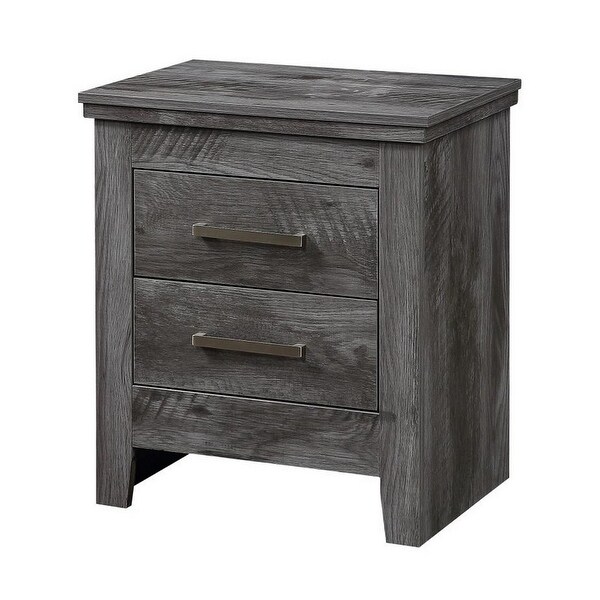 2 Drawer Wooden Nightstand with Metal Bar Pulls, Rustic ...