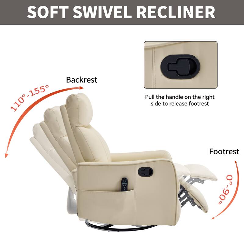 Faux Leather Recliner with Massage Heat Rocker and 360 Degree Swivel