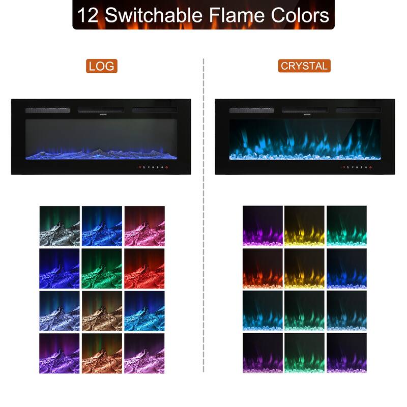 Wall Mounted Electric Fireplace Heater with 12 Flame Colors